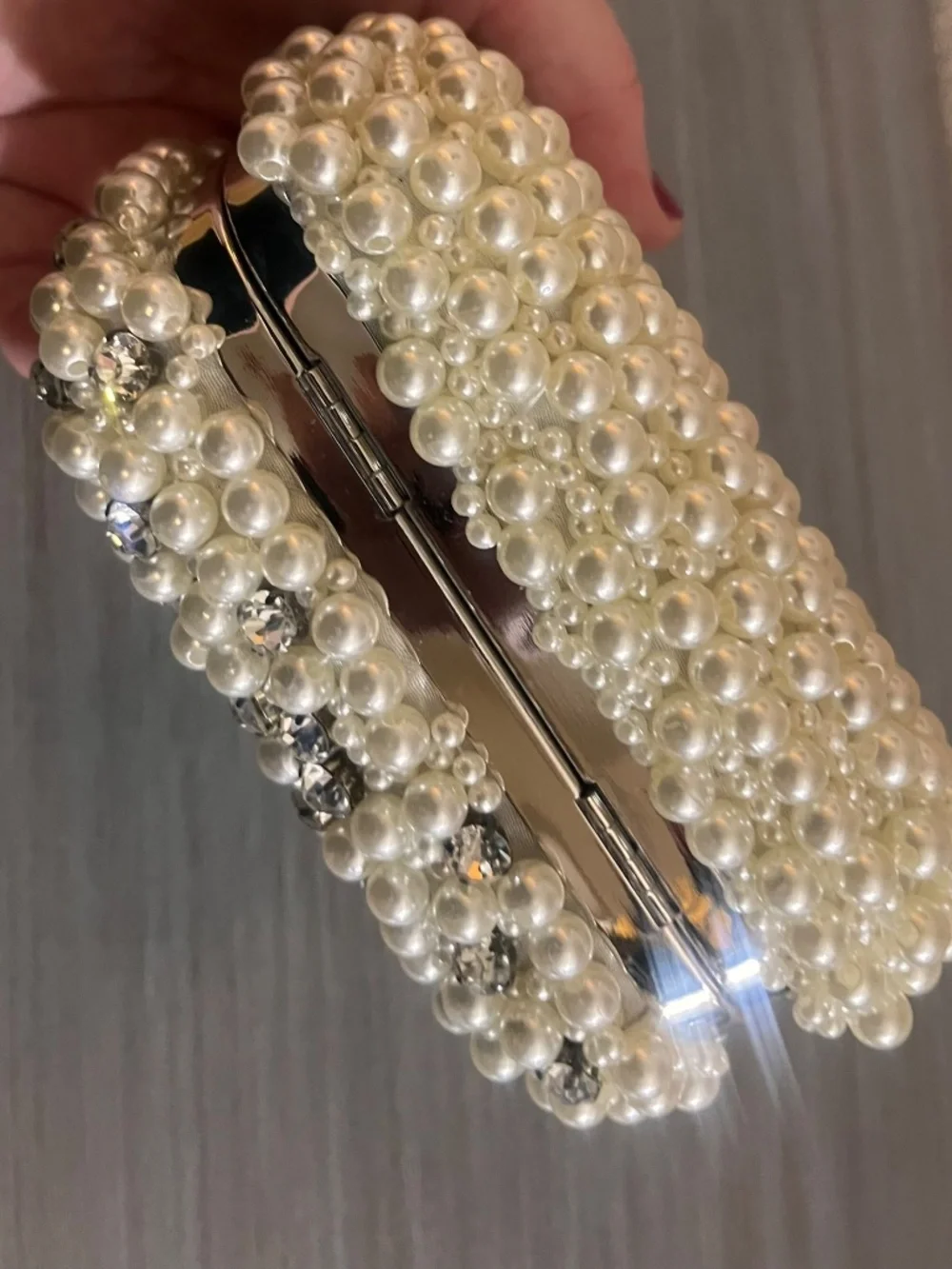 Bridal Wedding Cocktail Purse Pearls and Rhinestones, small clutch. - Picture 5 of 5